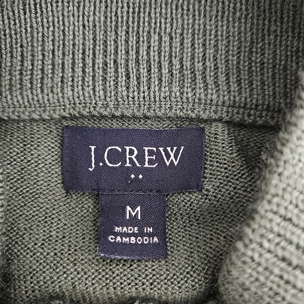 J.CREW Wool Knit Pullover Sweater Green 1/4 Zip Mock Long Sleeve Medium - Picture 5 of 7